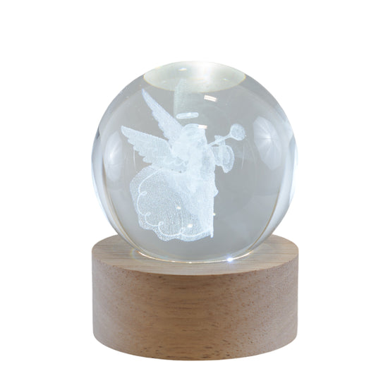 Bomboniera Lampada Globo Angelo e Sacra Famiglia con base Melograno