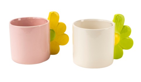 Bomboniera Vasetto decoro dolomite con manico fiore 4 misure in 2 colori assortiti