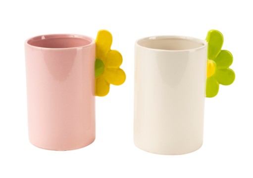 Bomboniera Vasetto decoro dolomite con manico fiore 4 misure in 2 colori assortiti