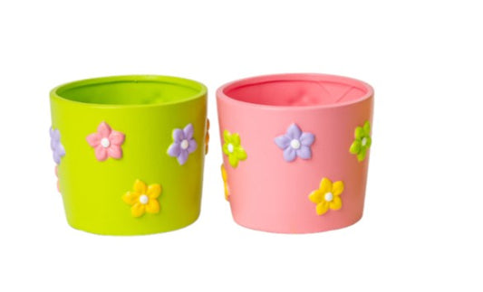 Bomboniera Vasetto con Decoro Fiori in Rilievo 4 misure in 2 colori assortiti