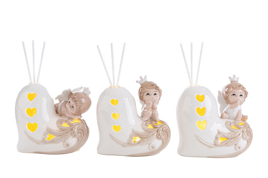 Bomboniera Profumatore Angelo Cuore Led Porcellana Le Stelle