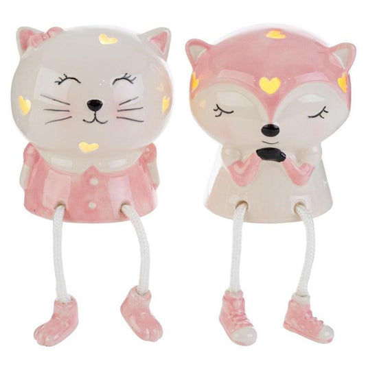 Bomboniera Animali Porcellana Rosa o Celeste LED 2 Assortiti con Shopper