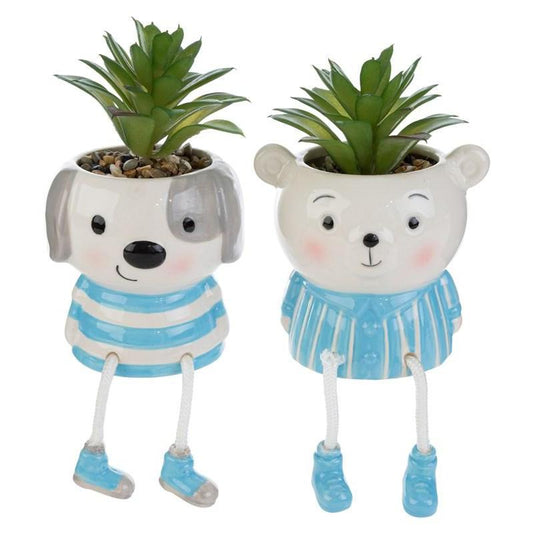 Bomboniera Candela Animali Porcellana Rosa e Celeste 2 Figure Assortite con Shopper