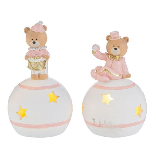 Bomboniera Orsetto su Sfera LED Resina Rosa o Celeste Le Stelle