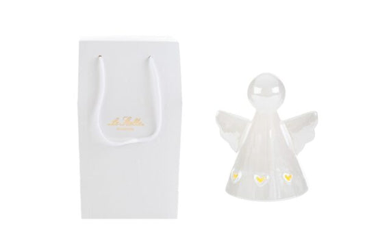 Bomboniera Angelo LED Porcellana Bianco Perlato con Shopper Le Stelle