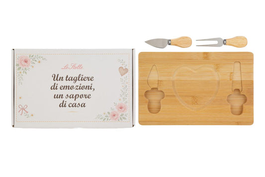 Bomboniera Set 3 pezzi Tagliere Legno Formaggio con Box Le Stelle