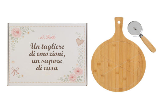 Bomboniera Set Tagliere e Tagliapizza Legno con Box Le Stelle