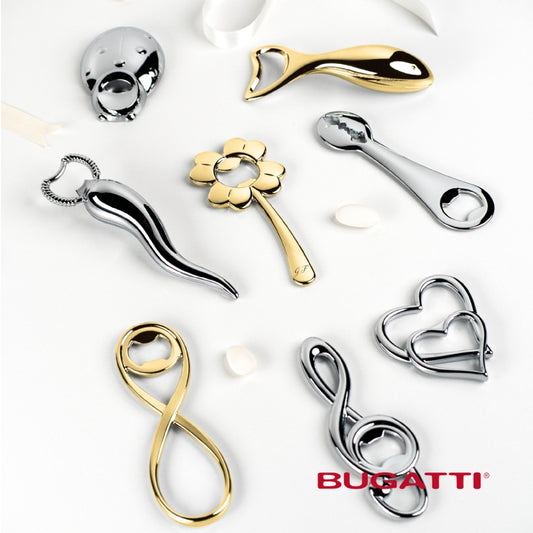 Bomboniera Apribottiglie Sound Acciaio e Oro 24 Carati Bugatti