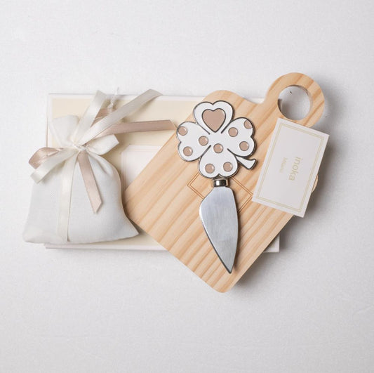 Bomboniera Set Tagliere e Coltello Metallo Smaltato Bianco Margot