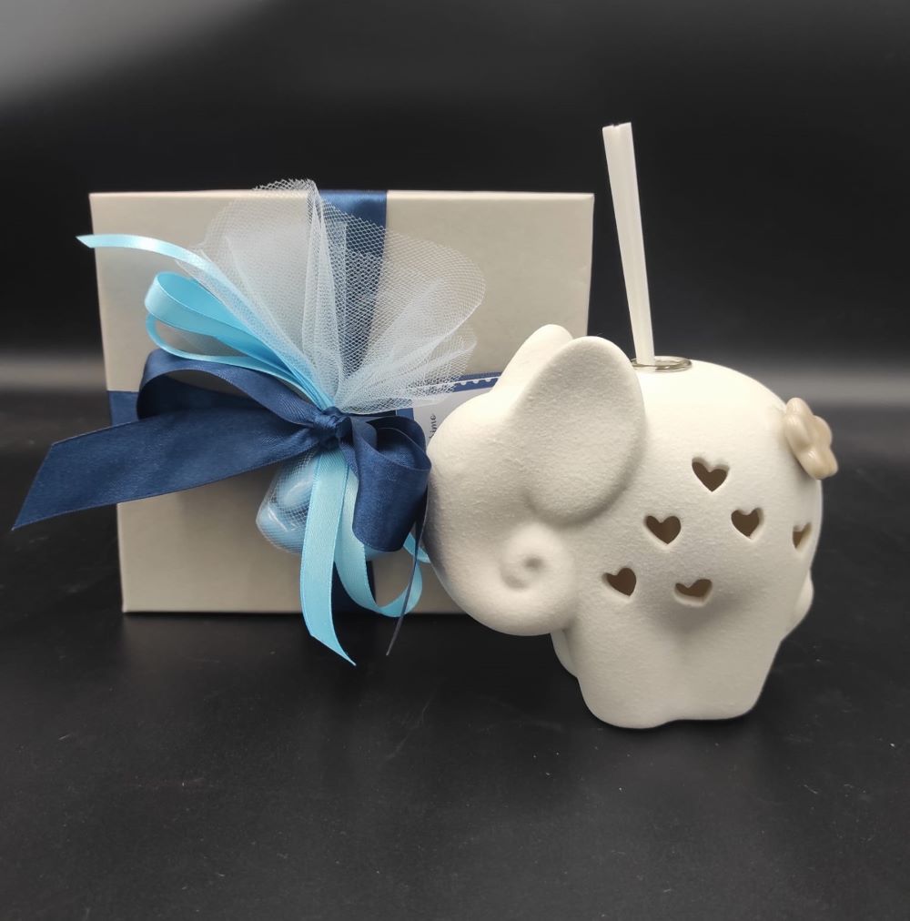 Elephant Led Dove Gray and White Porcelain Perfumer Favor