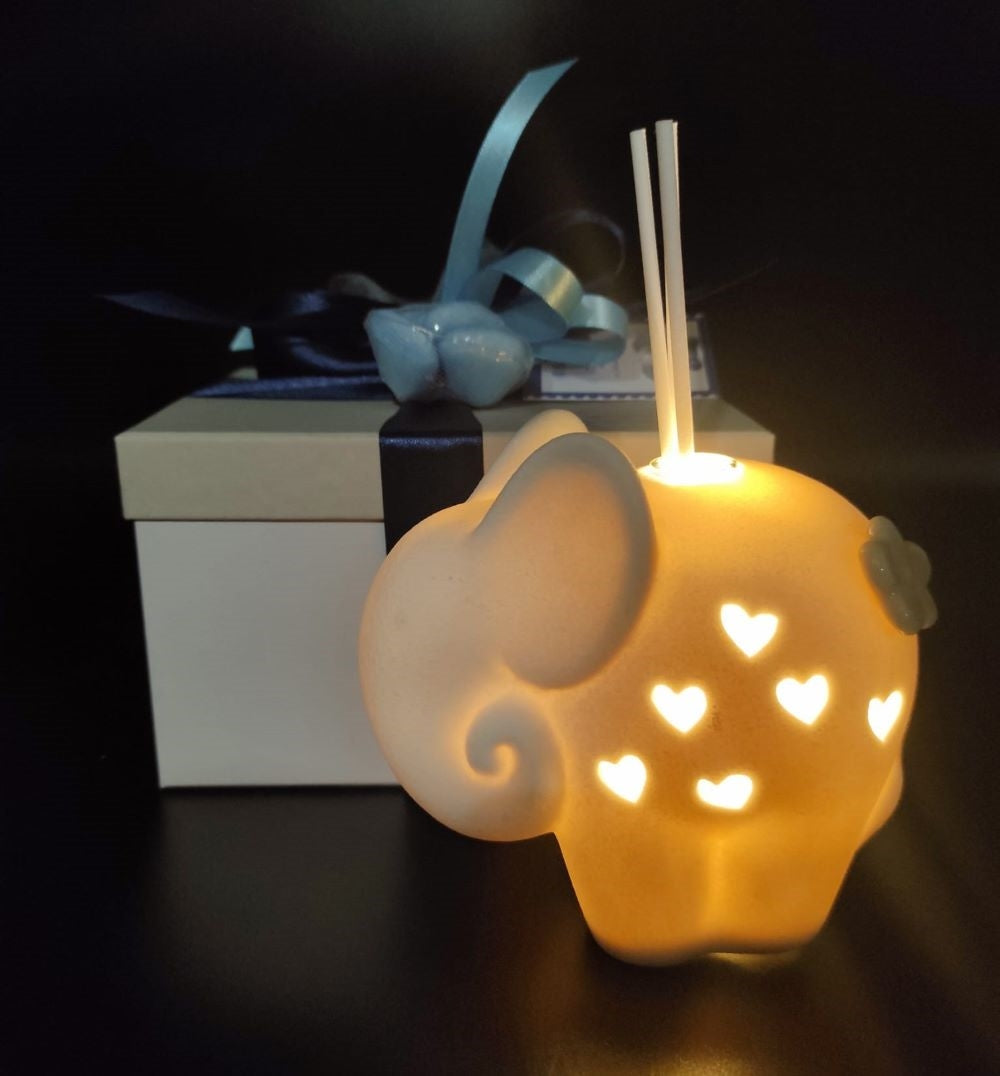 Elephant Led Dove Gray and White Porcelain Perfumer Favor
