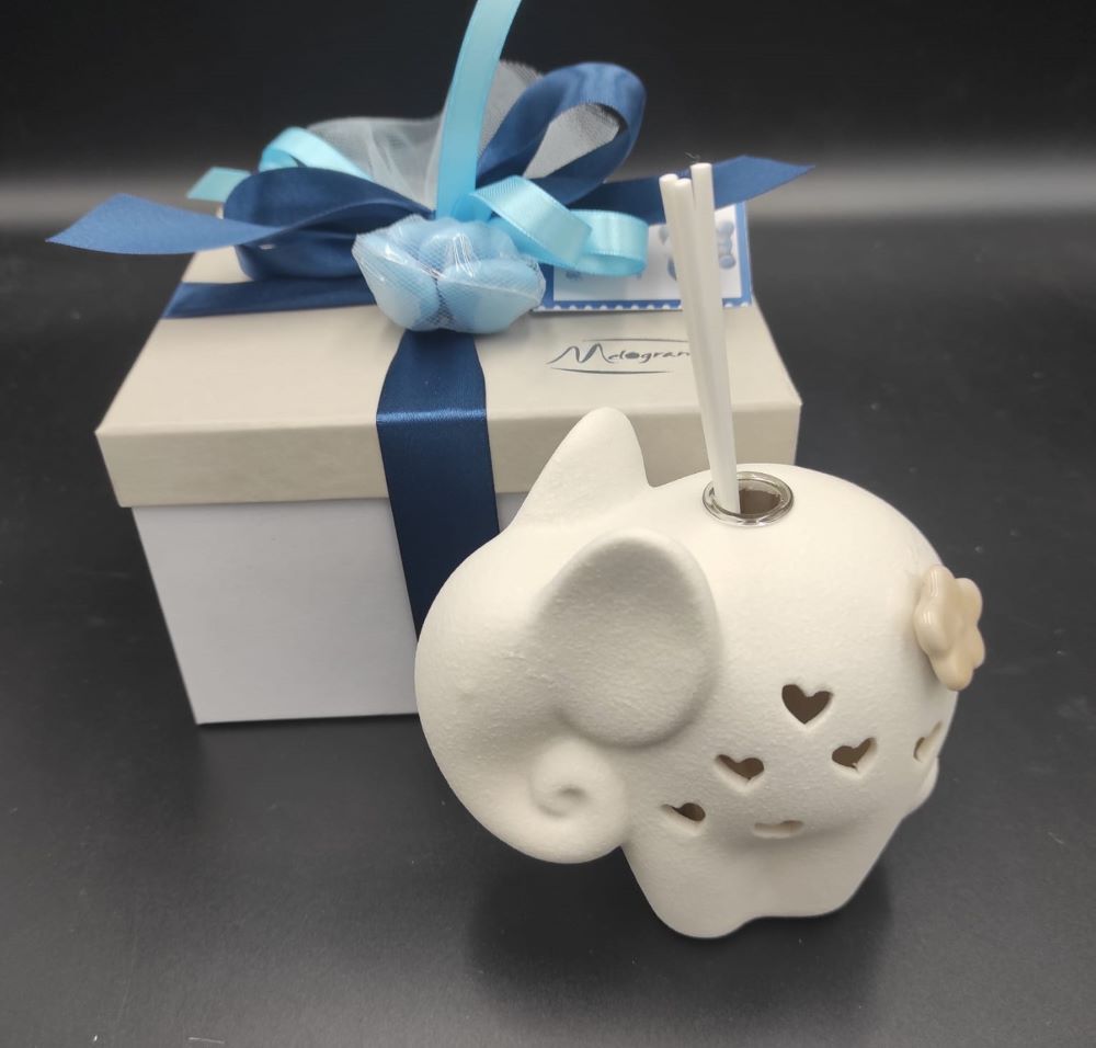 Elephant Led Dove Gray and White Porcelain Perfumer Favor