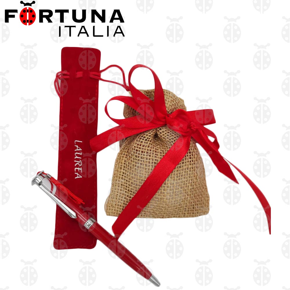 Tocco Graduation Pen Favor, Alcantara Case and Bag with Confetti