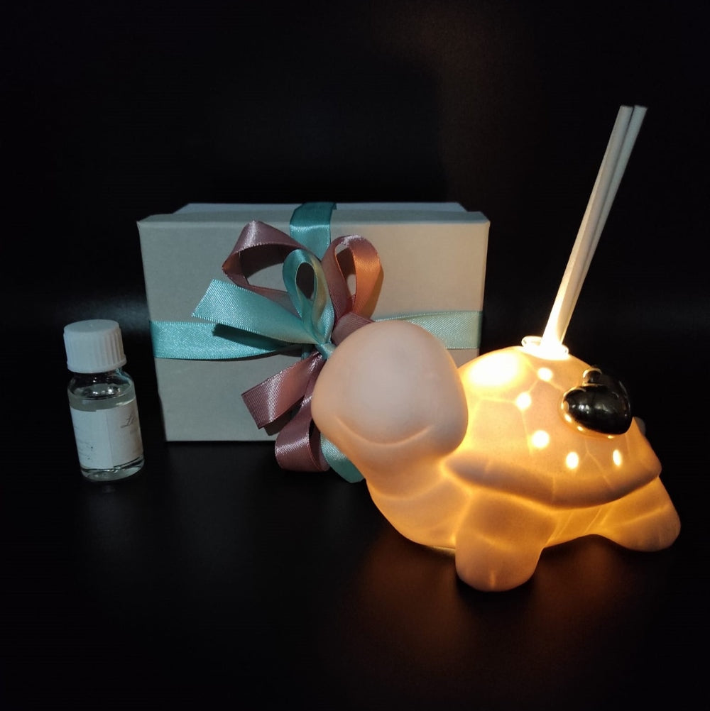 Faveur de parfumeur de tortue en porcelaine à LED blanc satiné