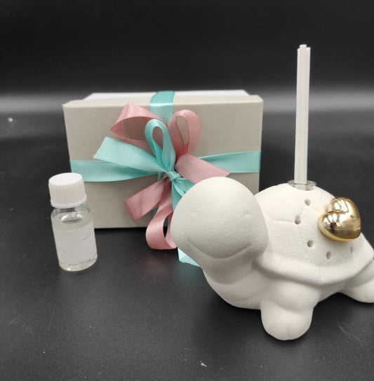 Bomboniera Profumatore Tartaruga Led Bianco Satinato Porcellana