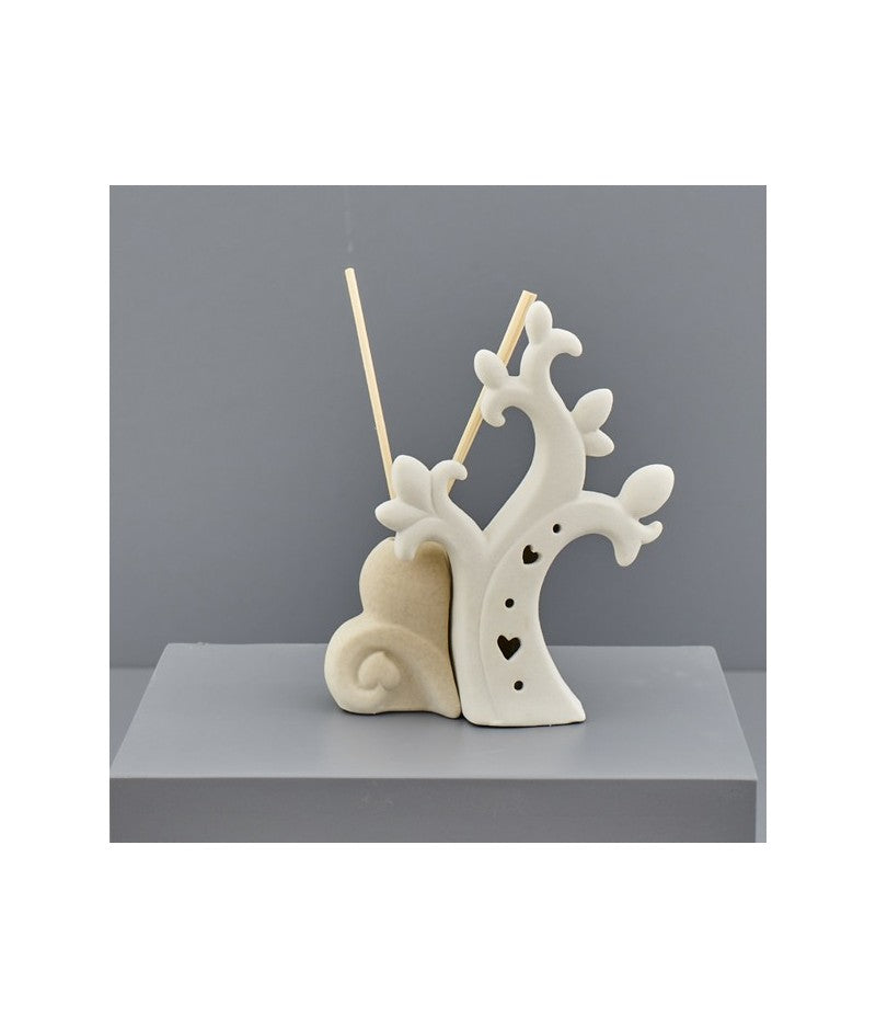 Arbre de Vie Coeur Led Colombe Gris et Blanc Porcelaine Parfumeur Faveur