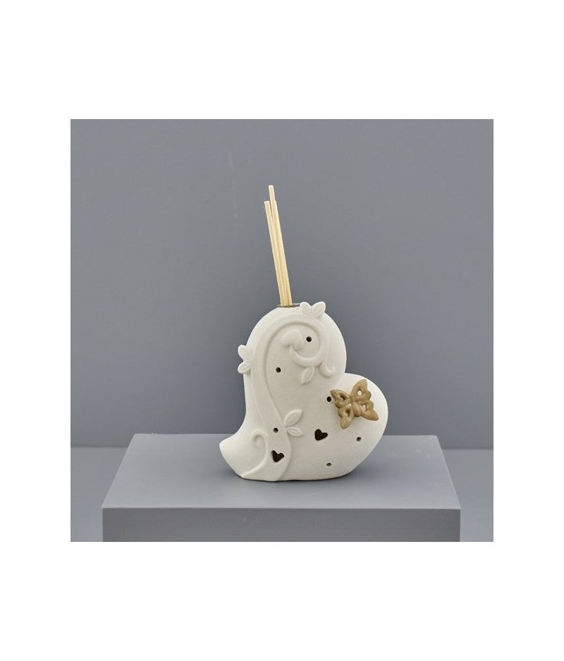 Faveur du Parfumeur Coeur Papillon avec LED Tourterelle Gris et Porcelaine Blanche