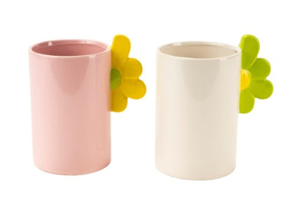 Bomboniera Vasetto decoro dolomite con manico fiore 4 misure in 2 colori assortiti