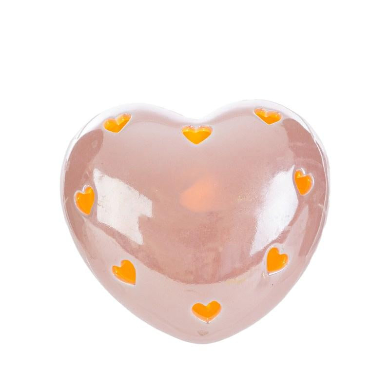 Bomboniera Cuore LED Porcellana Rosa Celeste Bianco con Shopper Le Stelle