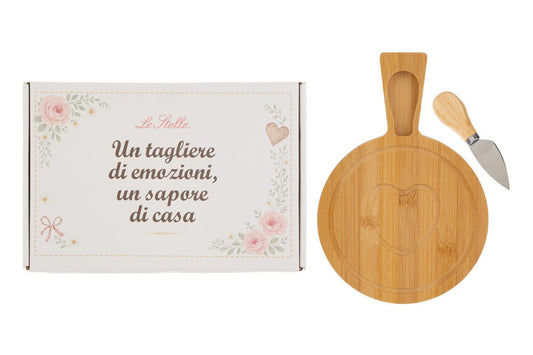 Bomboniera Set 2 pezzi Tagliere Legno Coltello Formaggio con Box Le Stelle
