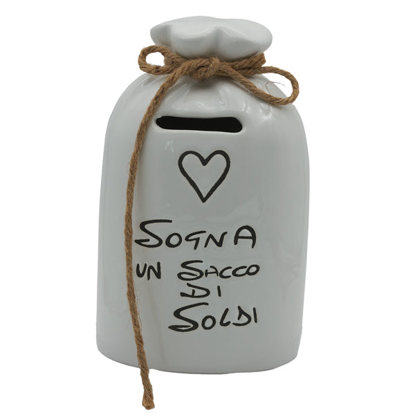 Bomboniera Salvadanaio Sacco 4 Colori Porcellana Melograno