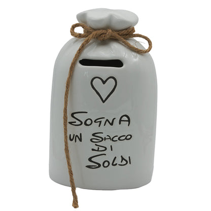Bomboniera Salvadanaio Sacco 4 Colori Porcellana Melograno