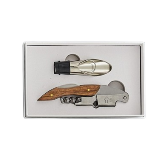 Bomboniera Wine Set 2 Acciaio e Legno CBR