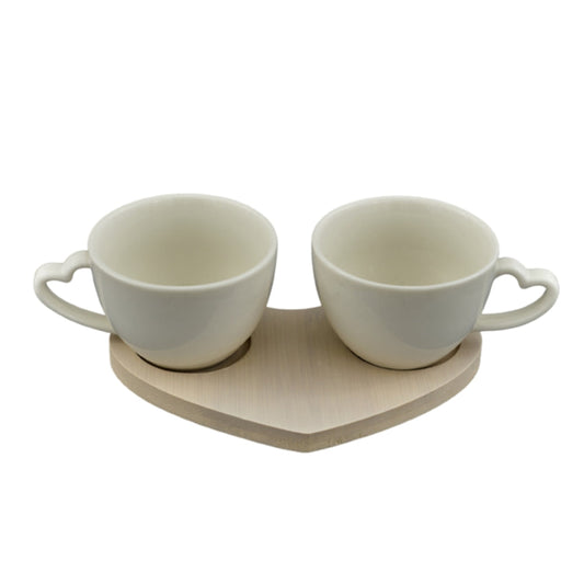 Ensemble de faveur de mariage de 2 tasses de base de coeur en bois