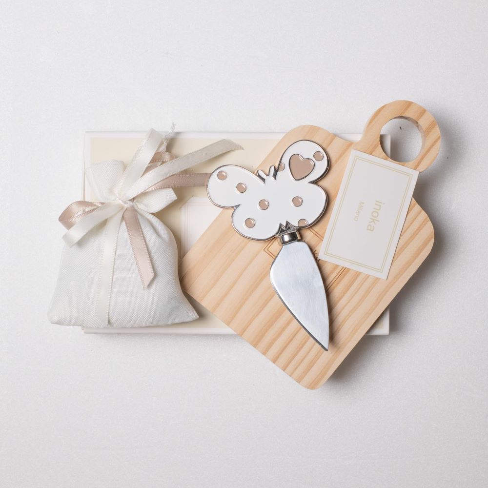Coffret Faveur Margot Planche à Découper et Couteau en Métal Émaillé Blanc