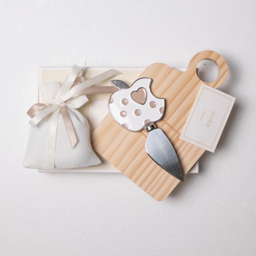 Coffret Faveur Margot Planche à Découper et Couteau en Métal Émaillé Blanc