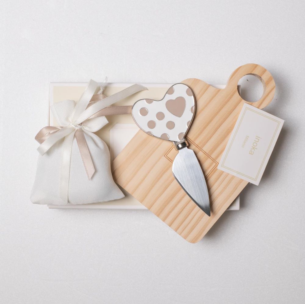 Coffret Faveur Margot Planche à Découper et Couteau en Métal Émaillé Blanc