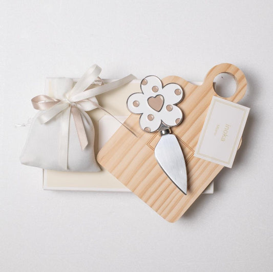 Favor Set Margot White Enamelled Metal Chopping Board and Knife