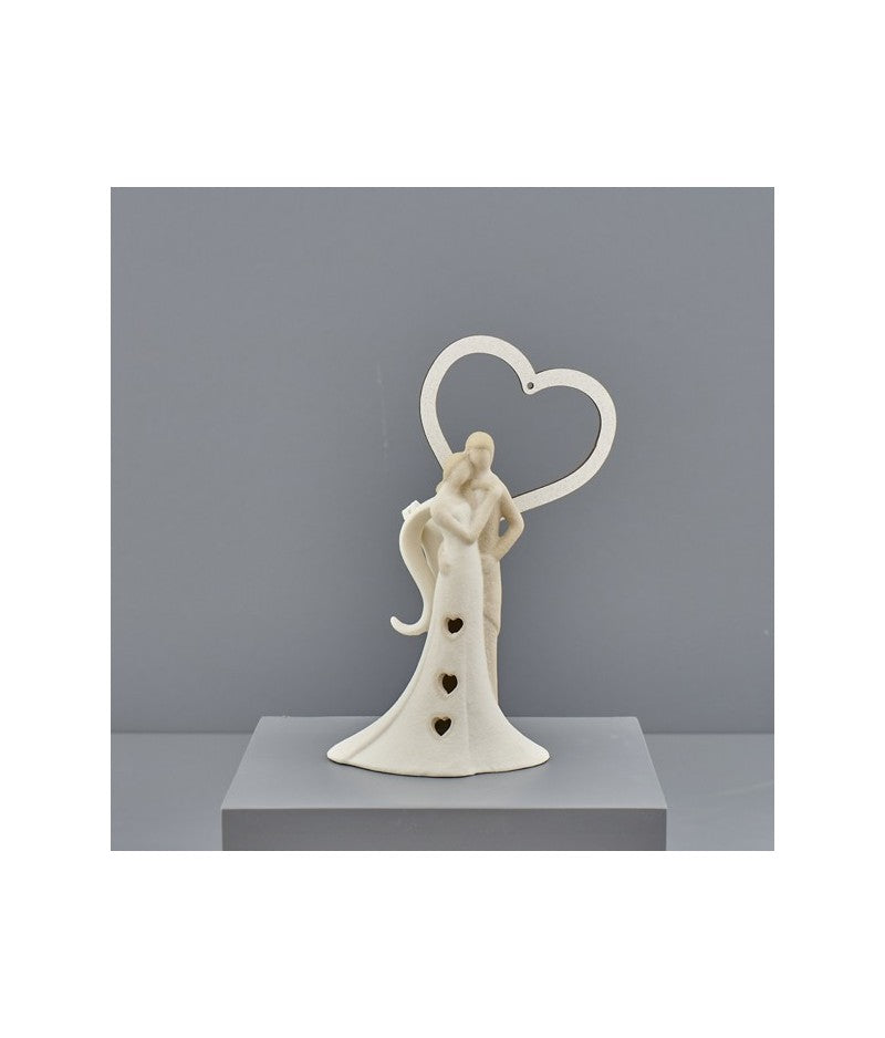 Couple of Heart Led Dove Gray and White Porcelain Favors