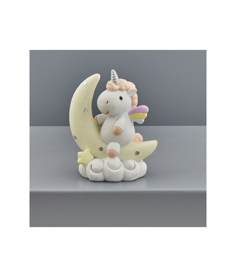 Licorne sur la lune arc-en-ciel rose ou bleu ciel